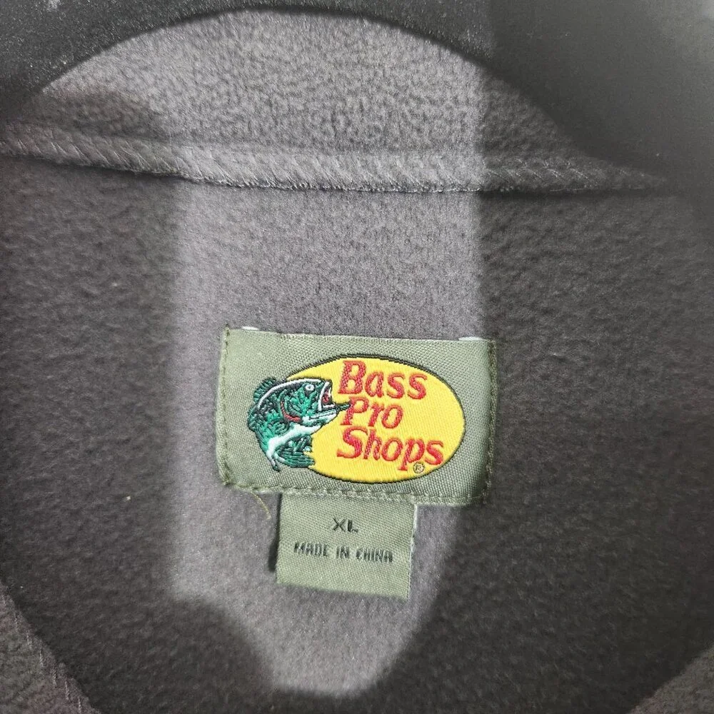 Bass Pro Shops Pullover Sweater Gray Quarter-Zip drawstring Long-Sleeve Fleece